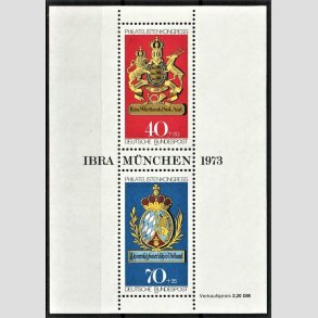 FRIM�RKER VESTTYSKL. BUND: 1973 | AFA 1724 | IBRA Frim�rkeudstilling. - 40+20 pf. + 70+35 pf. Miniark flerfarvet - Postfrisk