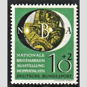 FRIM�RKER VESTTYSKL. BUND: 1951 | AFA 1104 | Wuppertal frim�rkeudstilling - 10 + 2 pf. gr�n/sort/gul - Postfrisk