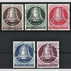 FRIM�RKER VESTBERLIN: 1951 | AFA 75-79 | Frihedsklokke I . - 5 pf. - 40 pf. i s�t - Stemplet