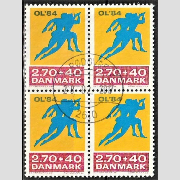 FRIMRKER DANMARK | 1984 - AFA 798 - Olympiske Lege 1984 - 2,70 Kr. + 40 re gul/rd/bl i 4-blok - Pragt Stemplet
