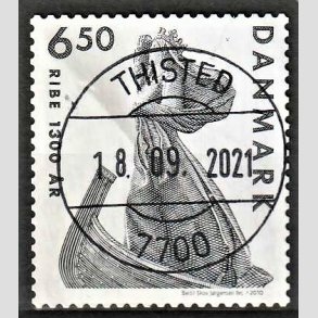 FRIMRKER DANMARK | 2010 - AFA 1615 - Ribe 1300 r - 6,50 Kr. grlig - Pragt Stemplet Thisted