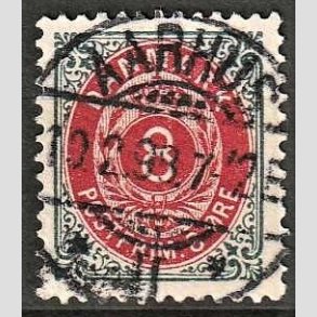 FRIM�RKER DANMARK | 1895 - AFA 25By - 8 �re gr�/r�d - Pragt Stemplet 