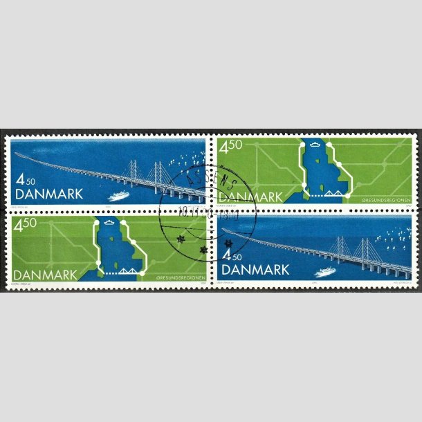 FRIMRKER DANMARK | 2000 - AFA 1254-55 - resundsforbindelsen - 4,50  + 4,50 Kr. i 4-blok - Pragt Stemplet Assens