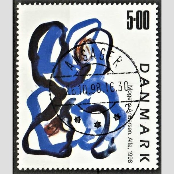 FRIMRKER DANMARK | 1998 - AFA 1188 - Mogens Andersen - 5,00 Kr. flerfarvet - Pragt Stemplet Ansager