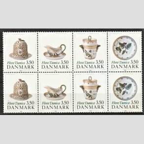 FRIMRKER DANMARK | 1990 - AFA 966-69 | Flora Danica 200 r - 3,50 kr. i 8-blok flerfarvet - Postfrisk