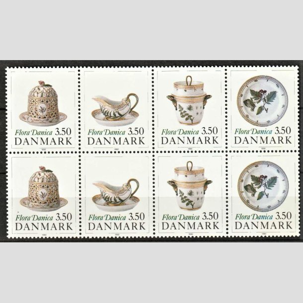 FRIMRKER DANMARK | 1990 - AFA 966-69 | Flora Danica 200 r - 3,50 kr. i 8-blok flerfarvet - Postfrisk