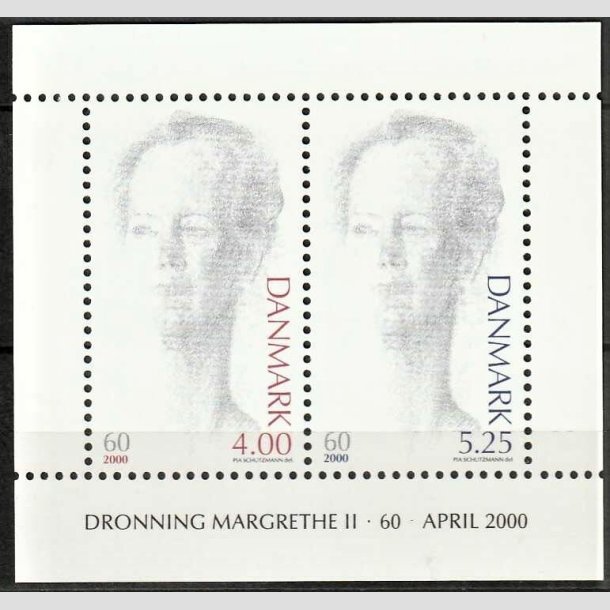 FRIMRKER DANMARK | 2000 - AFA 1241 | Droning Margrethe 60 r - 9,25 Kr. Miniark - Postfrisk