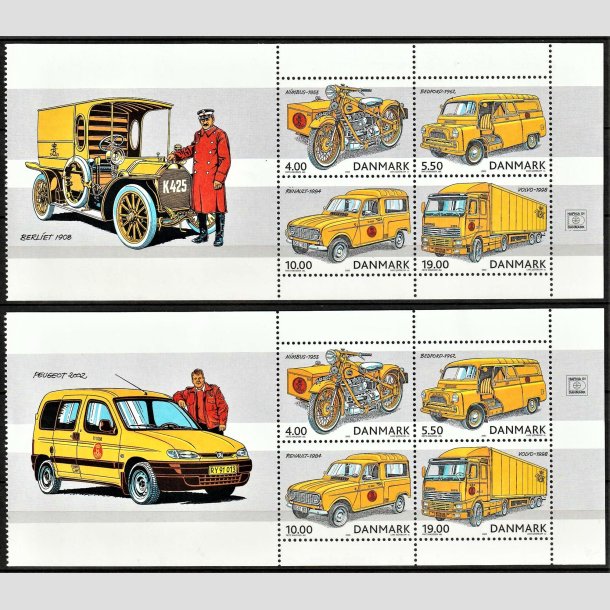 FRIMRKER DANMARK | 2002 - AFA 1325A,1325B | Postkretjer - 38,50 + 38,50 kr. miniark med Berliet og Peugeot - Postfrisk