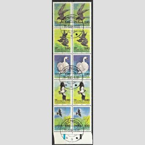 FRIMRKER DANMARK | 1986 - AFA 864-868 - Danske fugle - 2,80 Kr. 10-stribe flerfarvet - Pragt Stemplet Frederikshavn