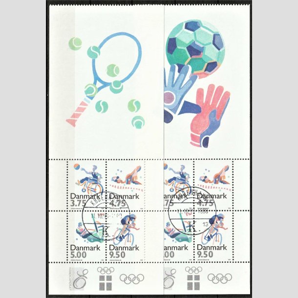 FRIMRKER DANMARK | 1996 - AFA 1115A+B - Sport - 23,00 kr. Miniarkst med vignetter med fodbold og tennis - Lux stemplet
