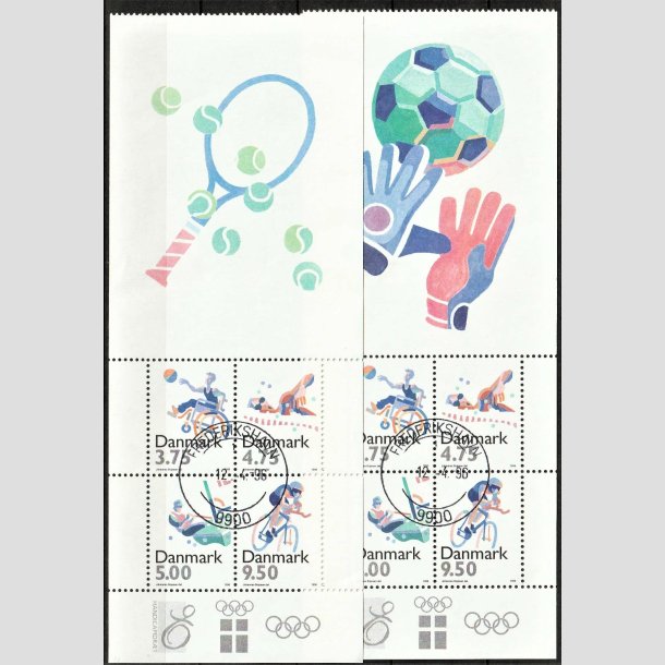 FRIMRKER DANMARK | 1996 - AFA 1115A+B - Sport - 23,00 kr. Miniarkst med vignetter med fodbold og tennis - Pnt Stemplet