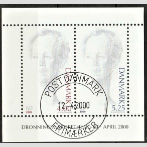 FRIM�RKER DANMARK | 2000 - AFA 1241 - Droning Margrethe 60 �r - 9,25 Kr. Miniark - Pragt Stemplet