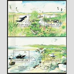 FRIM�RKER DANMARK | 1999 - AFA 1228,1231 | Danske tr�kfugle - Miniark I og II flerfarvet - Lux stemplet Assens