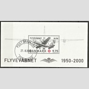 FRIM�RKER DANMARK | 2000 - AFA 1265 - Flyvev�bnet 50 �r. - Kr. 9,75 Miniark - P�nt Stemplet