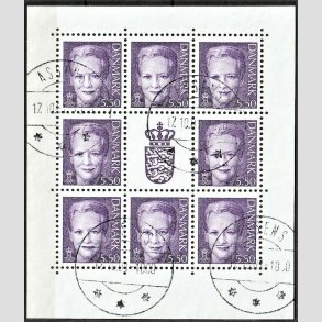 FRIM�RKER DANMARK | 2001 - AFA 1247 (SM�ARK NR. 2) - Dronning Margrethe - 5,50 kr. violet x 8 samt vignet - Pragt stemplet