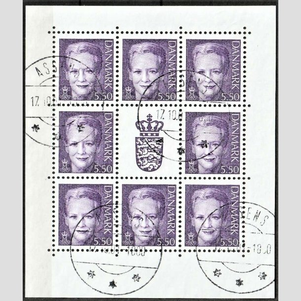 FRIMRKER DANMARK | 2001 - AFA 1247 (SMARK NR. 2) - Dronning Margrethe - 5,50 kr. violet x 8 samt vignet - Pragt stemplet