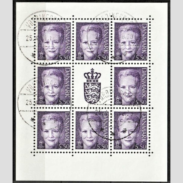 FRIMRKER DANMARK | 2001 - AFA 1247 (SMARK NR. 2) - Dronning Margrethe - 5,50 kr. violet x 8 samt vignet - Pnt stemplet