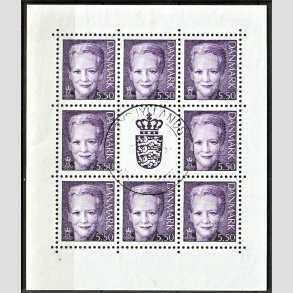 FRIM�RKER DANMARK | 2001 - AFA 1247 (SM�ARK NR. 2) - Dronning Margrethe - 5,50 kr. violet x 8 samt vignet - stemplet