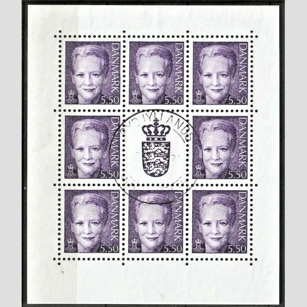 FRIMRKER DANMARK | 2001 - AFA 1247 (SMARK NR. 2) - Dronning Margrethe - 5,50 kr. violet x 8 samt vignet - stemplet