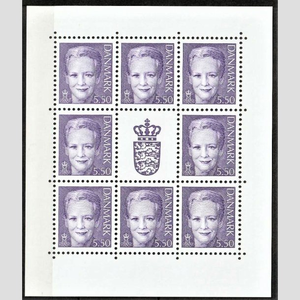 FRIMRKER DANMARK | 2001 - AFA 1247 (SMARK NR. 2) - Dronning Margrethe - 5,50 kr. violet x 8 samt vignet - Postfrisk