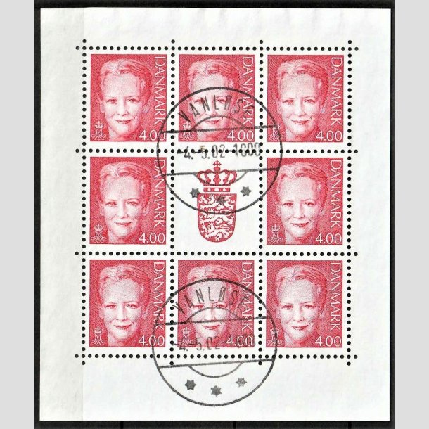 FRIMRKER DANMARK | 2001 - AFA 1242 (SMARK NR. 1) - Dronning Margrethe - 4,00 kr. rd x 8 samt vignet - Lux Stemplet