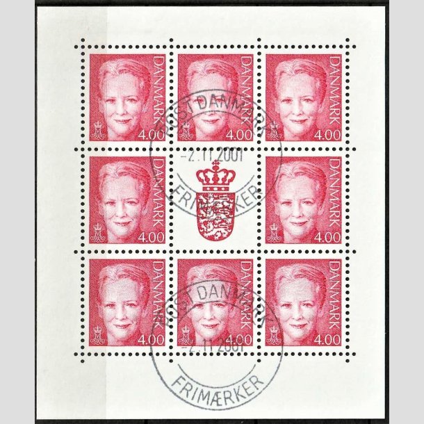 FRIMRKER DANMARK | 2001 - AFA 1242 (SMARK NR. 1) - Dronning Margrethe - 4,00 kr. rd x 8 samt vignet - Lux Stemplet