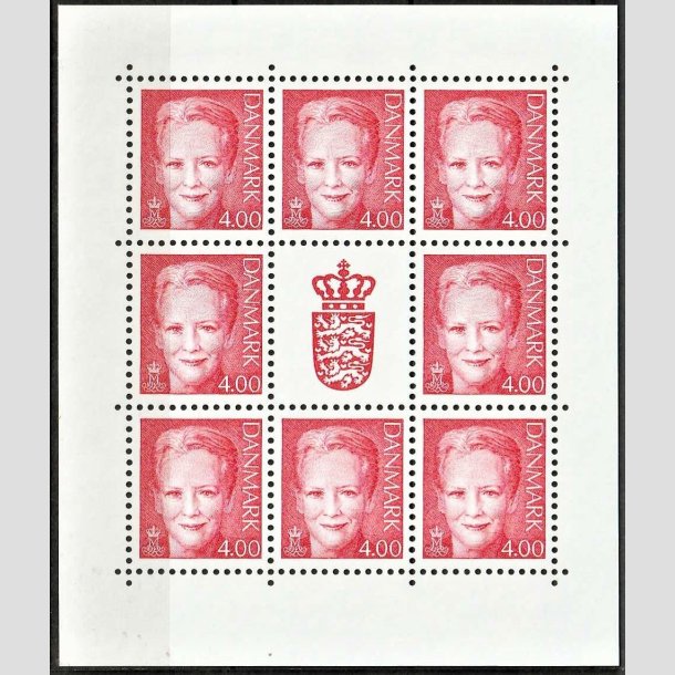 FRIMRKER DANMARK | 2001 - AFA 1242 (SMARK NR. 1) - Dronning Margrethe - 4,00 kr. rd x 8 samt vignet - Postfrisk