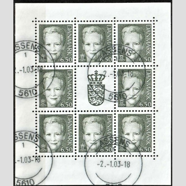 FRIMRKER DANMARK | 2003 - AFA 1305 (SMARK NR. 8) - Dronning Margrethe - 6,50 kr. stlgrn x 8 samt vignet - Stemplet