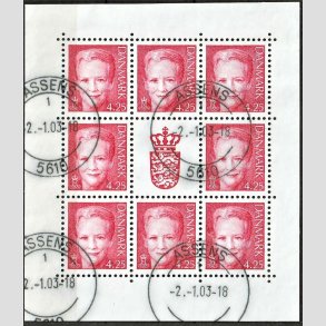 FRIM�RKER DANMARK | 2003 - AFA 1338 (SM�ARK NR. 7) - Dronning Margrethe - 4,25 kr. r�d x 8 samt vignet - stemplet