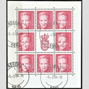 FRIM�RKER DANMARK | 2004 - AFA 1374 (SM�ARK NR. 15) - Dronning Margrethe - 4,50 kr. r�d x 8 samt vignet - Stemplet