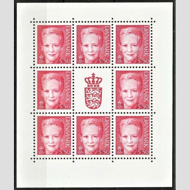 FRIMRKER DANMARK | 2008 - AFA 1522 (SMARK NR. 32) - Dronning Margrethe - 5,50 kr. rd x 8 samt vignet - Postfrisk