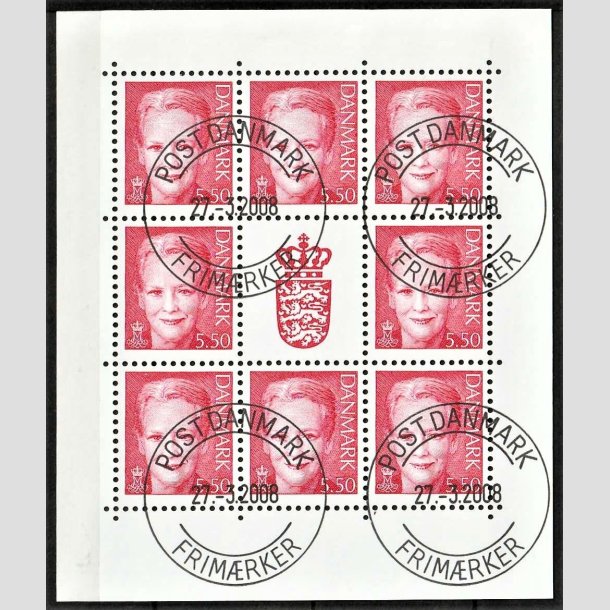 FRIMRKER DANMARK | 2008 - AFA 1522 (SMARK NR. 32) - Dronning Margrethe - 5,50 kr. rd x 8 samt vignet - Lux stemplet