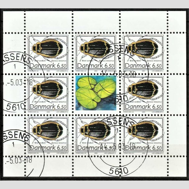 FRIMRKER DANMARK | 2003 - AFA 1353 (SMARK NR. 14) - Sjldne insekter - 6,50 kr. flerfarvet x 8 samt vignet - Pnt stemplet