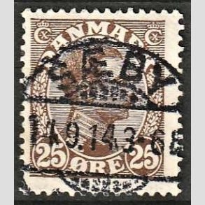 FRIMRKER DANMARK | 1913 - AFA 72 - Chr. X 25 re brun - Lux Stemplet Sby