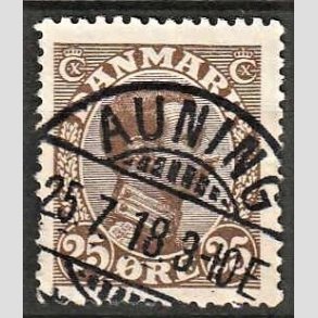 FRIMRKER DANMARK | 1913 - AFA 72 - Chr. X 25 re brun - Lux Stemplet Auning