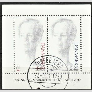 FRIM�RKER DANMARK | 2000 - AFA 1241 - Droning Margrethe 60 �r - 9,25 Kr. Miniark - Pragt Stemplet