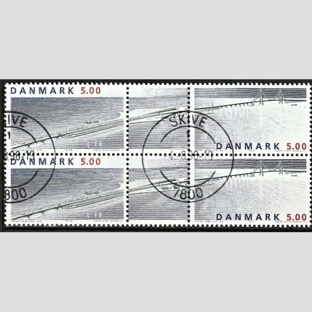 FRIMRKER DANMARK | 1998 - AFA 1174,1175 - Storebltsforbindelsen - 5,00 + 5,00 Kr. i 4-blok - Lux Stemplet Skive