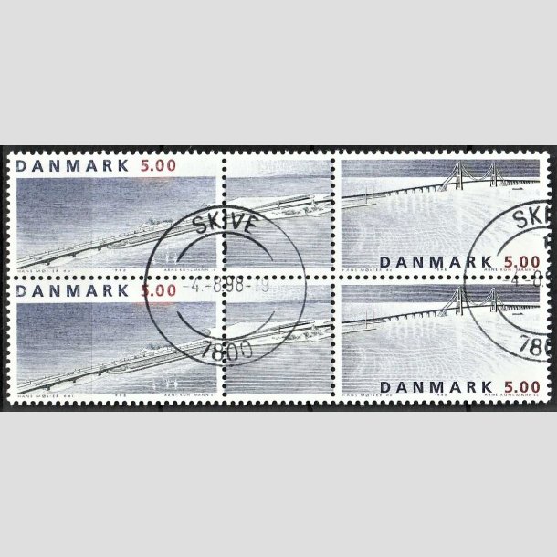 FRIMRKER DANMARK | 1998 - AFA 1174,1175 - Storebltsforbindelsen - 5,00 + 5,00 Kr. i 4-blok - Lux Stemplet Skive