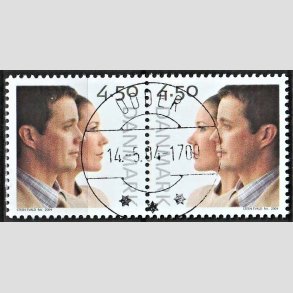 FRIM�RKER DANMARK | 2004 - AFA 1388-89 - Kongeligt bryllup - 4,50 + 4,50 Kr. Kronprinsparret - Pragt Stemplet Odder
