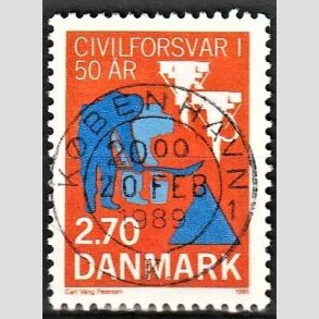 FRIM�RKER DANMARK | 1988 - AFA 908 - Civilforsvaret 50 �r. - 2,70 Kr. orange/bl� - Pragt Stemplet 