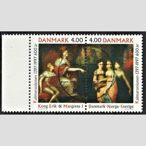 FRIM�RKER DANMARK | 1997 - AFA 1150-51 - Kalmarunionen 600 �r. - 4,00 Kr. flerfarvet parstykke - Pragt Stemplet Vordingborg