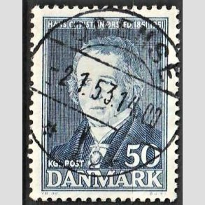 FRIM�RKER DANMARK | 1951 - AFA 330 - Hans Christian �rsted - 50 �re bl� - Lux Stemplet