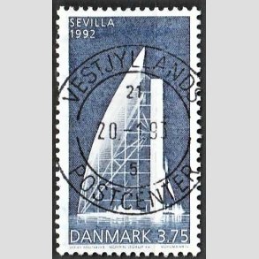 FRIM�RKER DANMARK | 1992 - AFA 1026 - EXPO 92 i Sevilla - 3,75 Kr. bl� - Pragt Stemplet