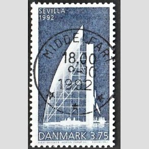 FRIM�RKER DANMARK | 1992 - AFA 1026 - EXPO 92 i Sevilla - 3,75 Kr. bl� - Pragt Stemplet