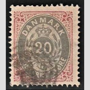 FRIM�RKER DANMARK | 1875 - AFA 28y - 20 �re r�d/gr� - Stemplet
