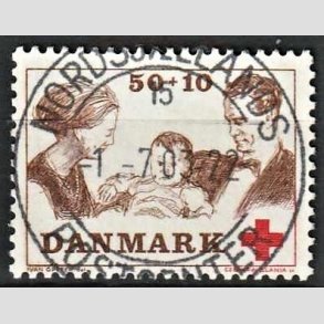 FRIMRKER DANMARK | 1969 - AFA 491 - Dans Rde Kors tillgsvrdi - 50 + 10 re brun/rd - Pragt Stemplet