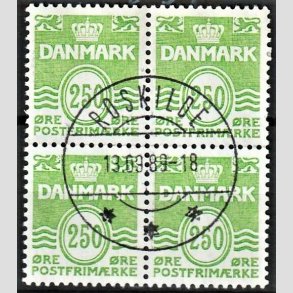 FRIMRKER DANMARK | 1985 - AFA 819 - Blgelinie - 250 re lysgrn i 4-blok - Pragt Stemplet Roskilde