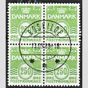 FRIMRKER DANMARK | 1985 - AFA 819 - Blgelinie - 250 re lysgrn i 4-blok - Pragt Stemplet Roskilde