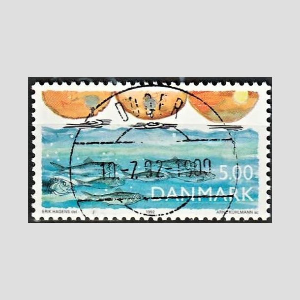 FRIMRKER DANMARK | 1992 - AFA 1021 - Natur, Milj og udvikling - 5,00 Kr. flerfarvet - Pragt Stemplet Odder
