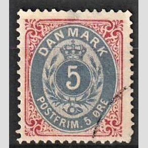 FRIM�RKER DANMARK | 1875 - AFA 24 - 5 �re r�d/bl� - Stemplet